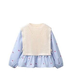 Zara Blue and Cream Kids Top